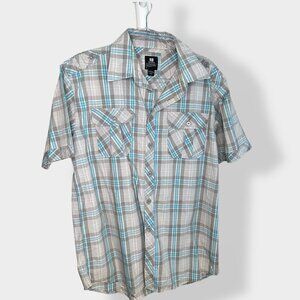 PJ Mark Men's Plaid Button Up Short Sleeve‎ Shirt L